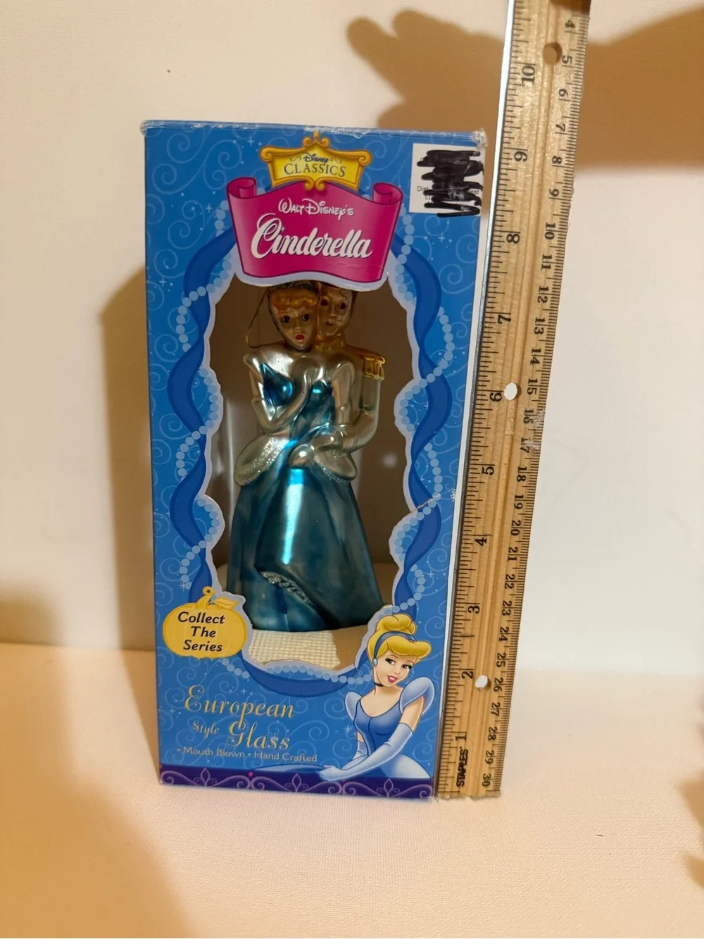 Walt Disney Cinderella & Prince European Glass Blown Christmas Ornament‎ 6.5